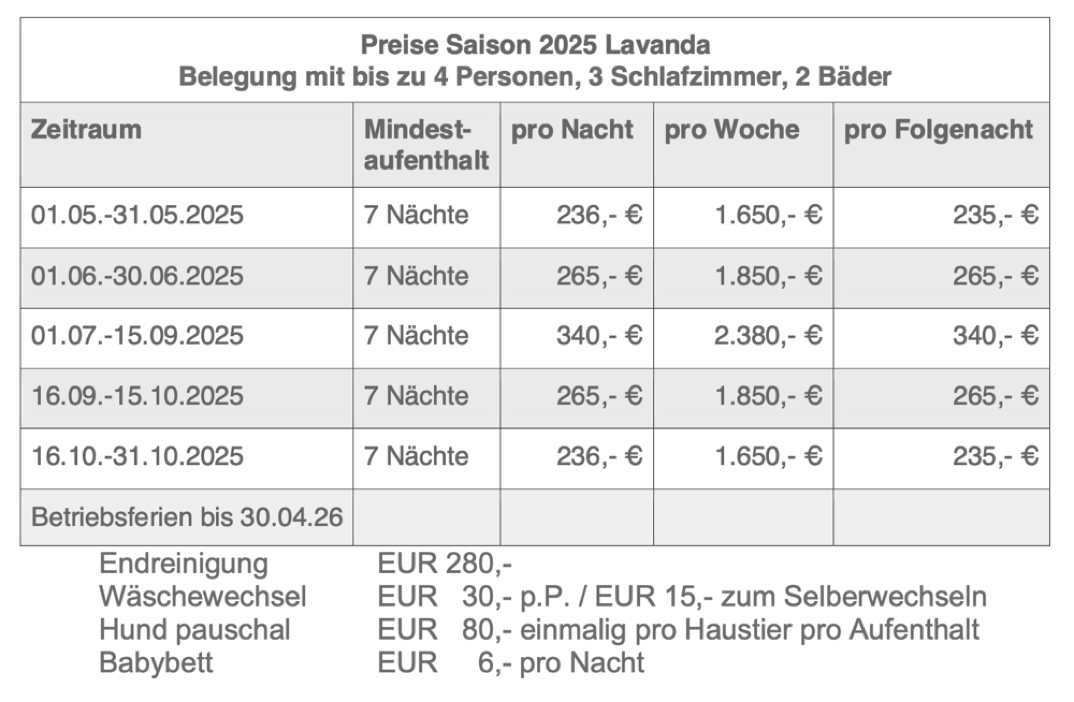 Preise Ciriella Lavanda Saison 2025 - 4P