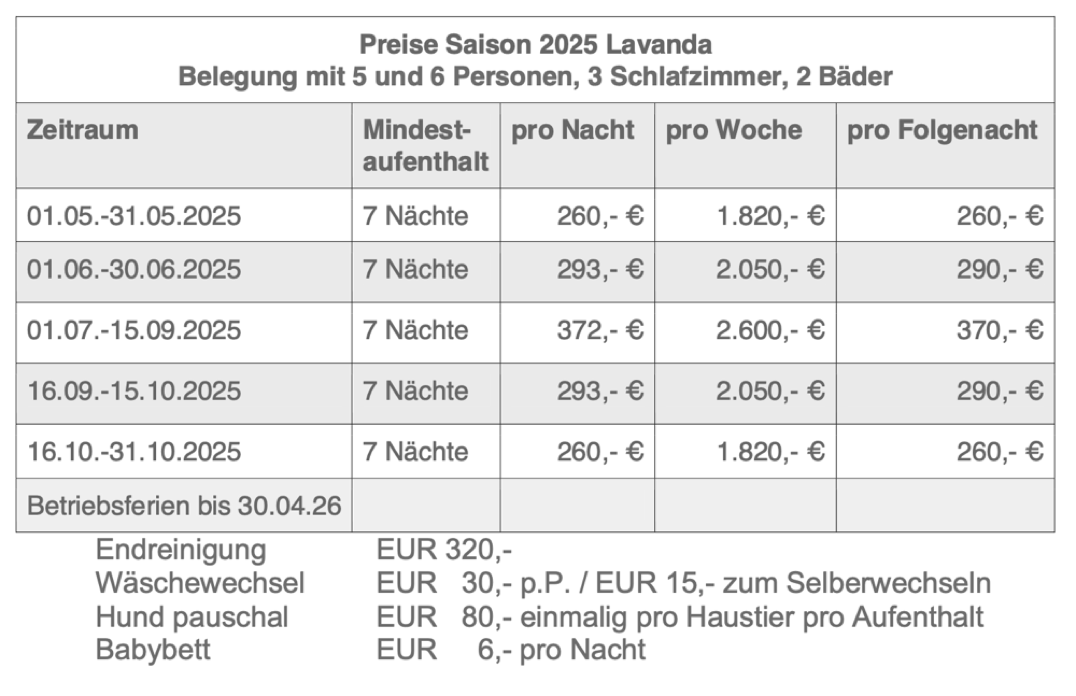 Preise Ciriella Lavanda Saison 2025 - 5-6P