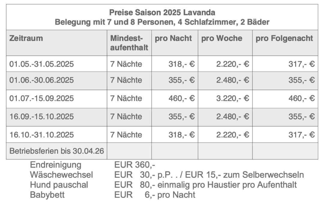 Preise Ciriella Lavanda Saison 2025 - 7-8P