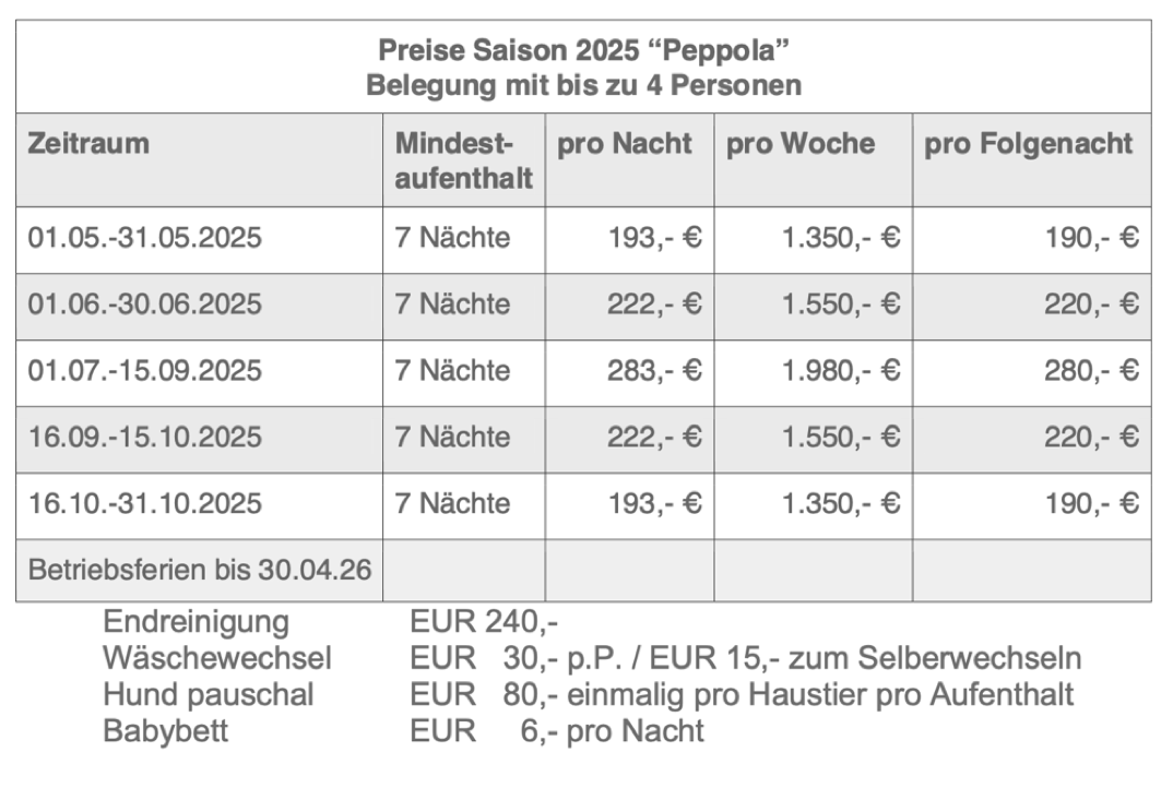 Preise Ciriella Peppola Saison 2025 - 4P