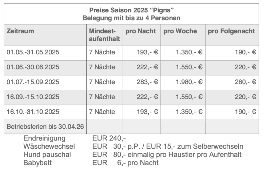 Preise Ciriella Pigna Saison 2025 - 4P